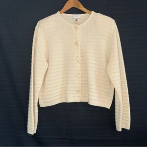 Rodier Vintage Ivory Cream Knit Wool Blend Button Front Cardigan Sweater M